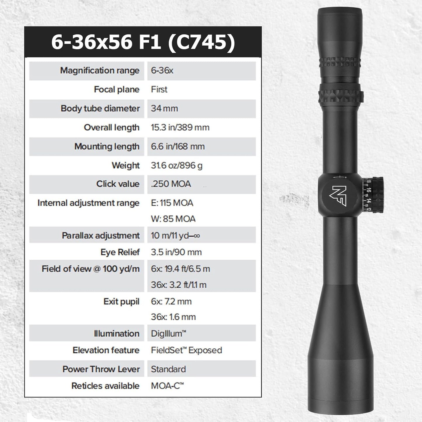 Nightforce NX6 6-36x56mm F1 Riflescope FFP