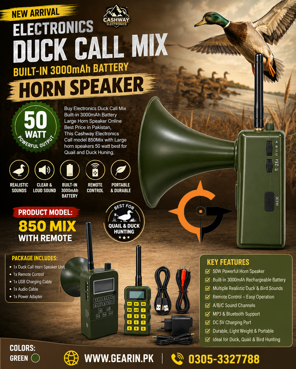 Electronic Duck Caller 3000mAh Battery Big Horn